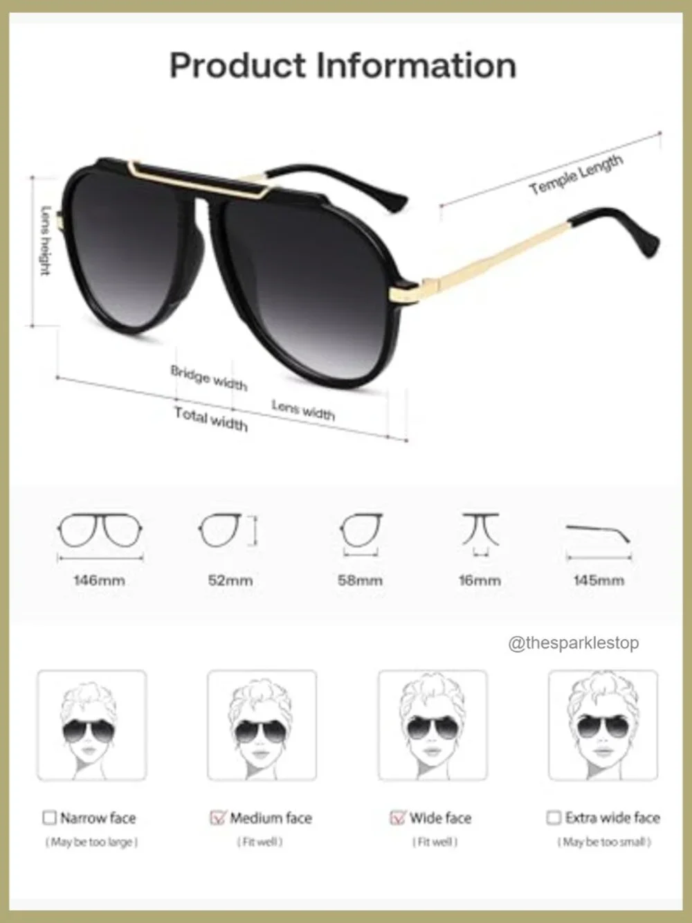 Retro Oversized Aviator Sunglasses UV400 Protection Plastic Frame